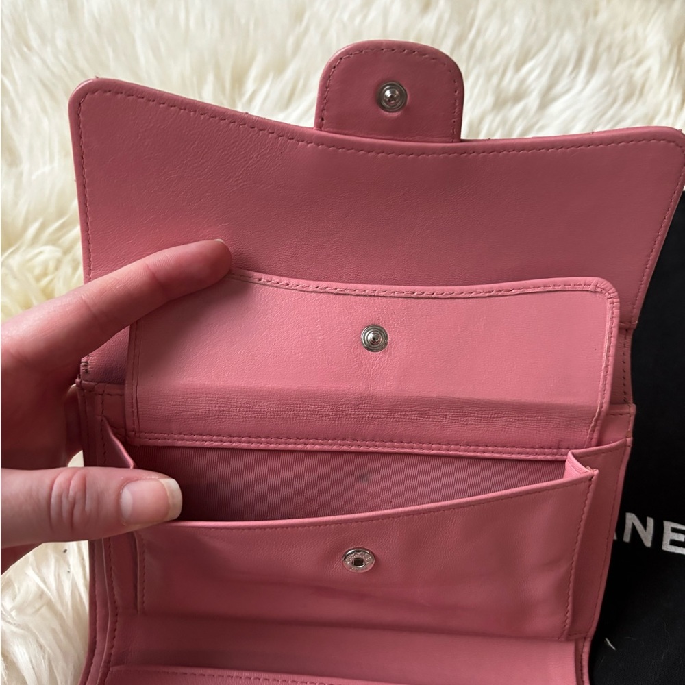 Authentic Chanel Medium Leather Quilted Pink Wallet With Dust Bag - Picture 7 of 7